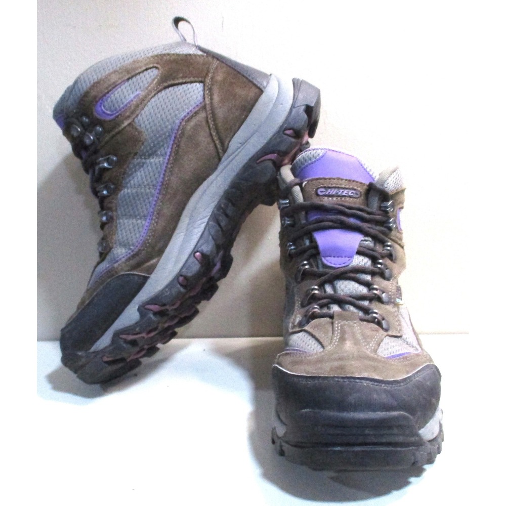 Hi-Tec Womens Brown Purple Leather Hiking Boots Superfeet Insoles 9022 Size 10M
